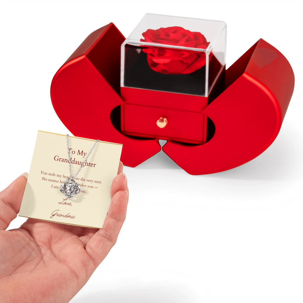 Love Knot Necklace with Red Heart Rose Box