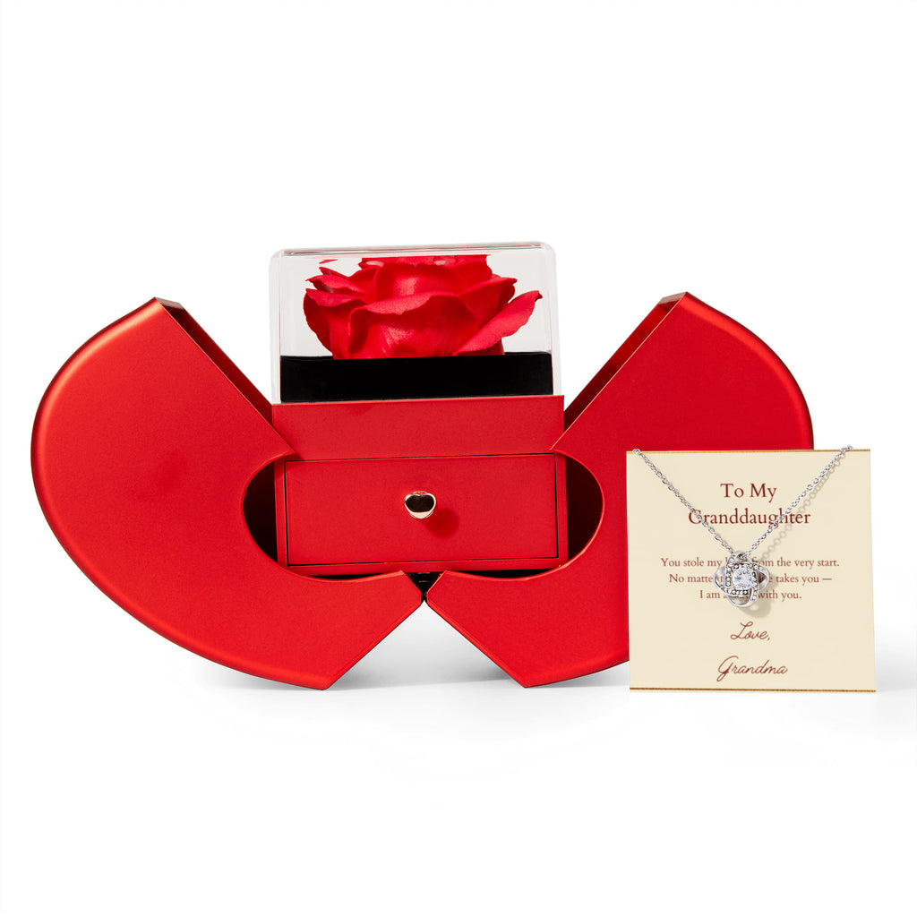 Love Knot Necklace with Red Heart Rose Box