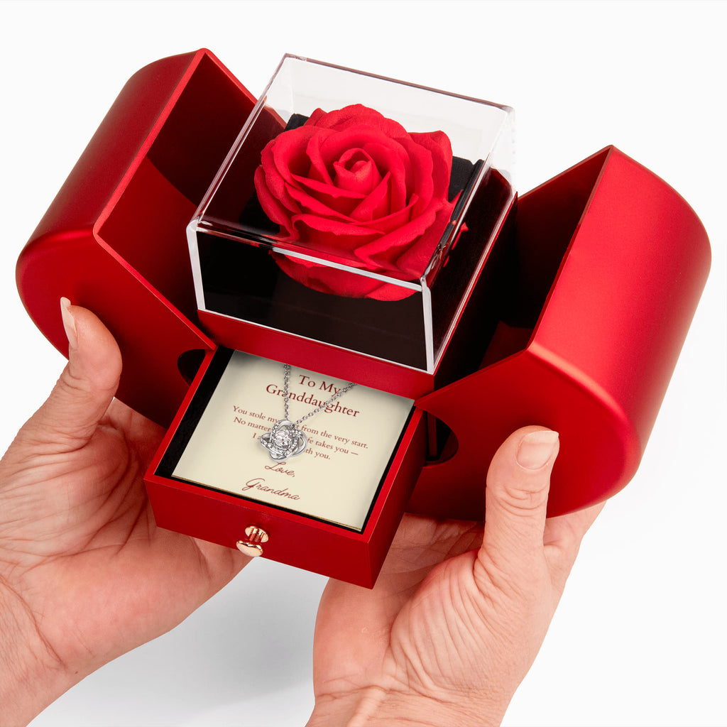 Love Knot Necklace with Red Heart Rose Box