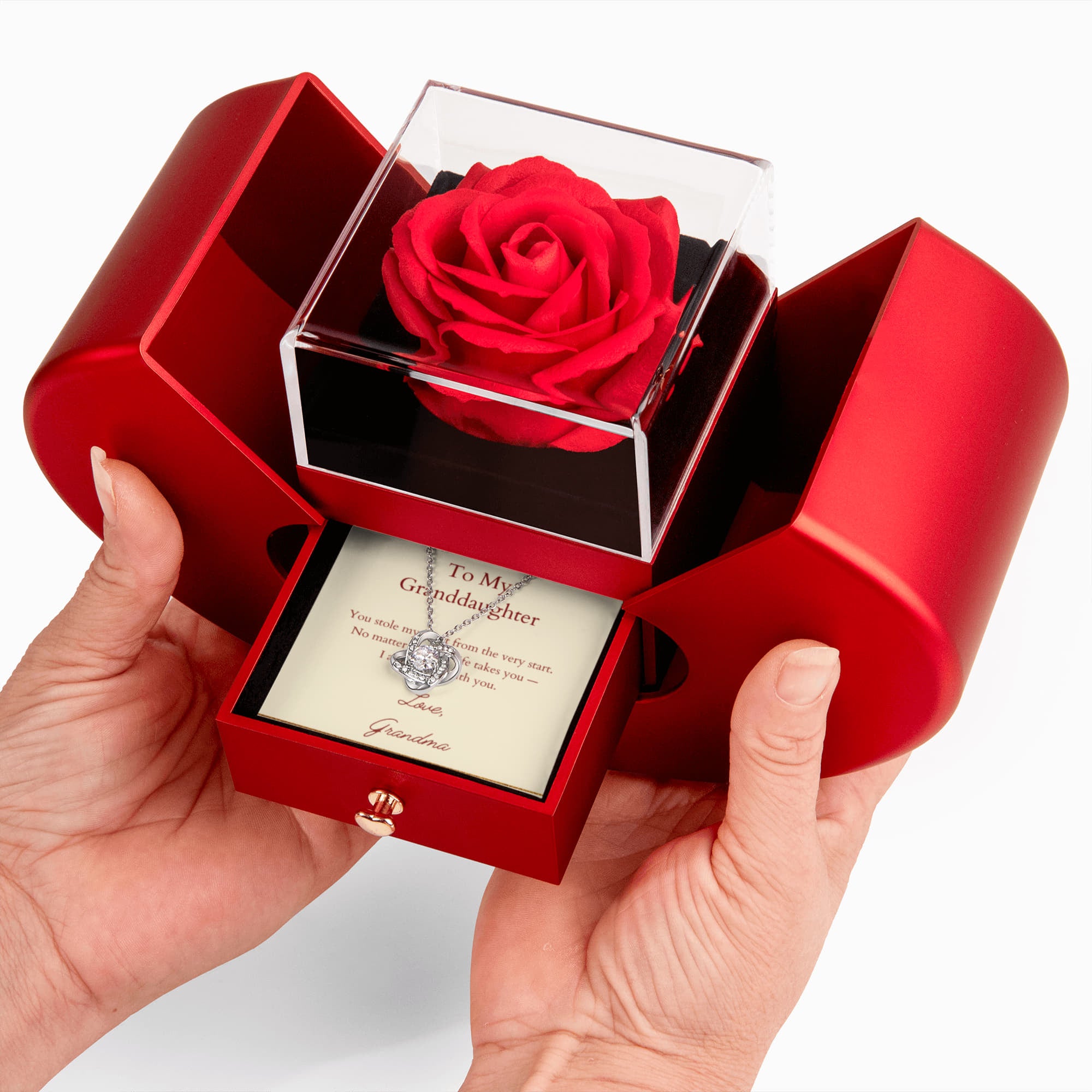 Love Knot Necklace with Red Heart Rose Box