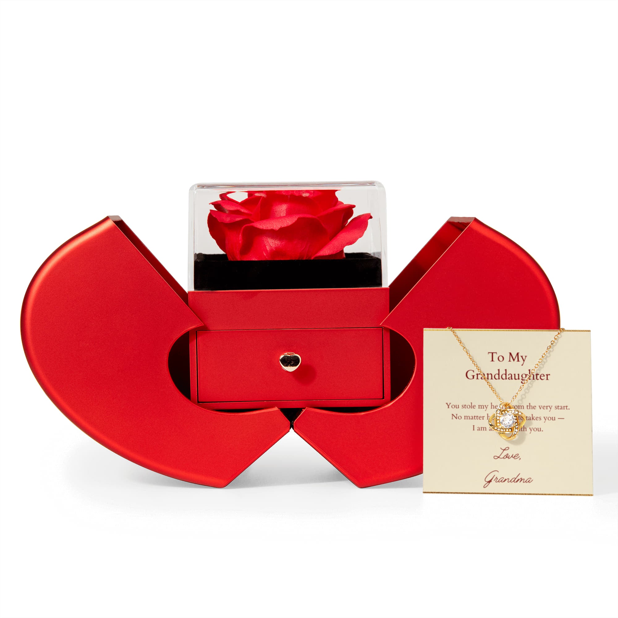 Love Knot Necklace with Red Heart Rose Box