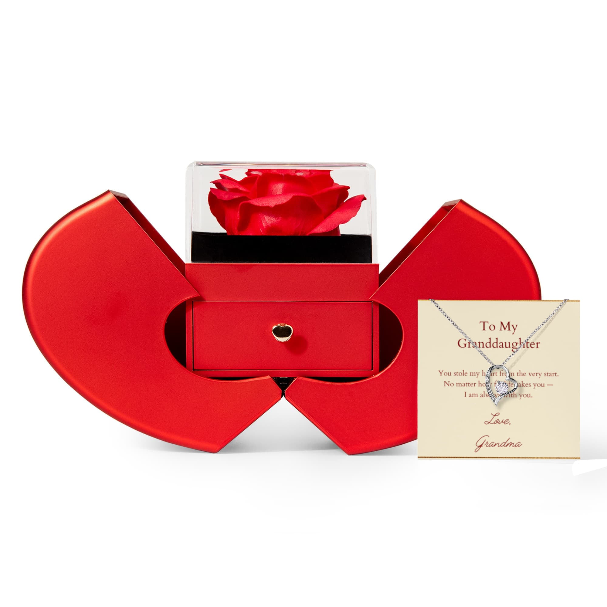 Forever Love Necklace - Red Heart Rose Box