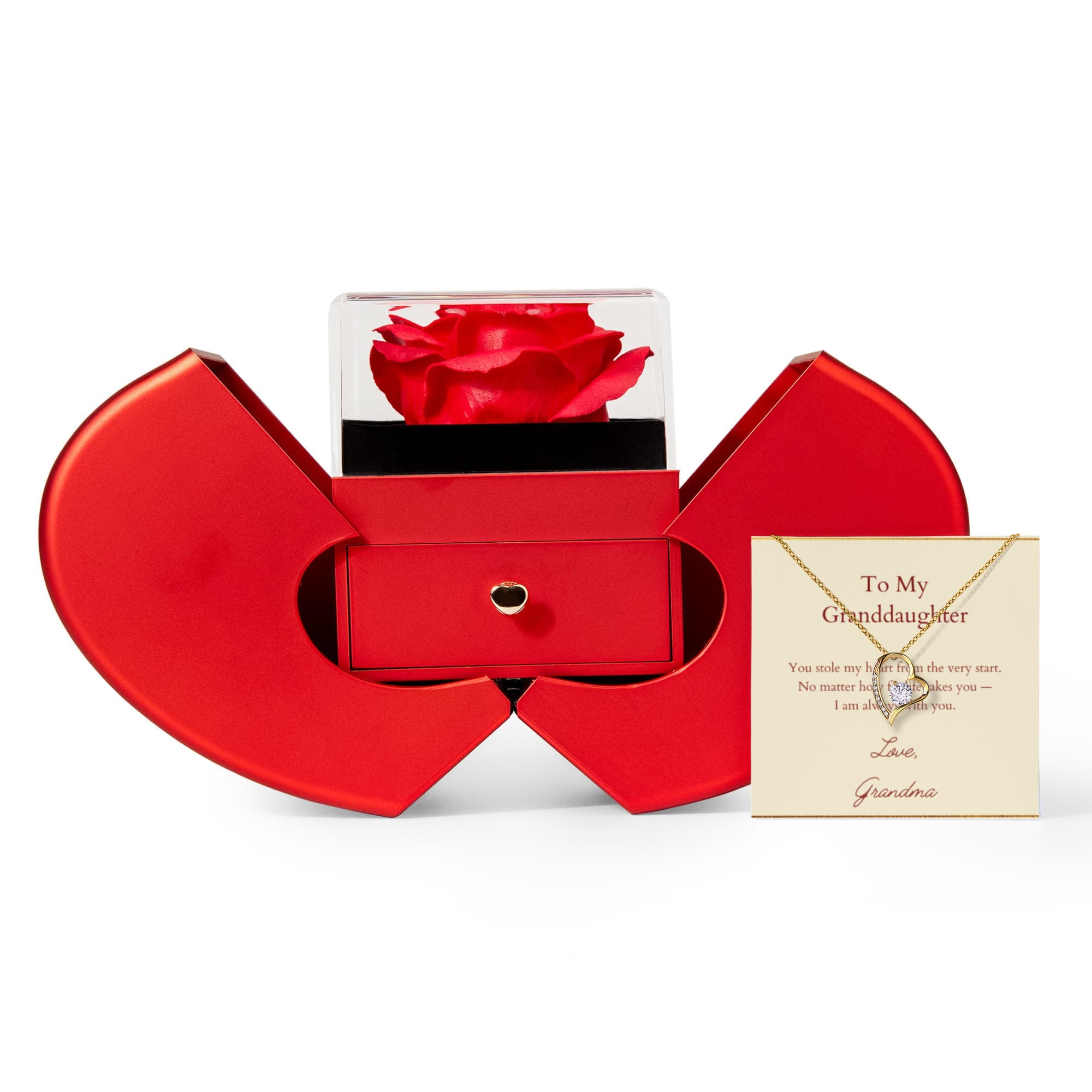 Forever Love Necklace - Red Heart Rose Box