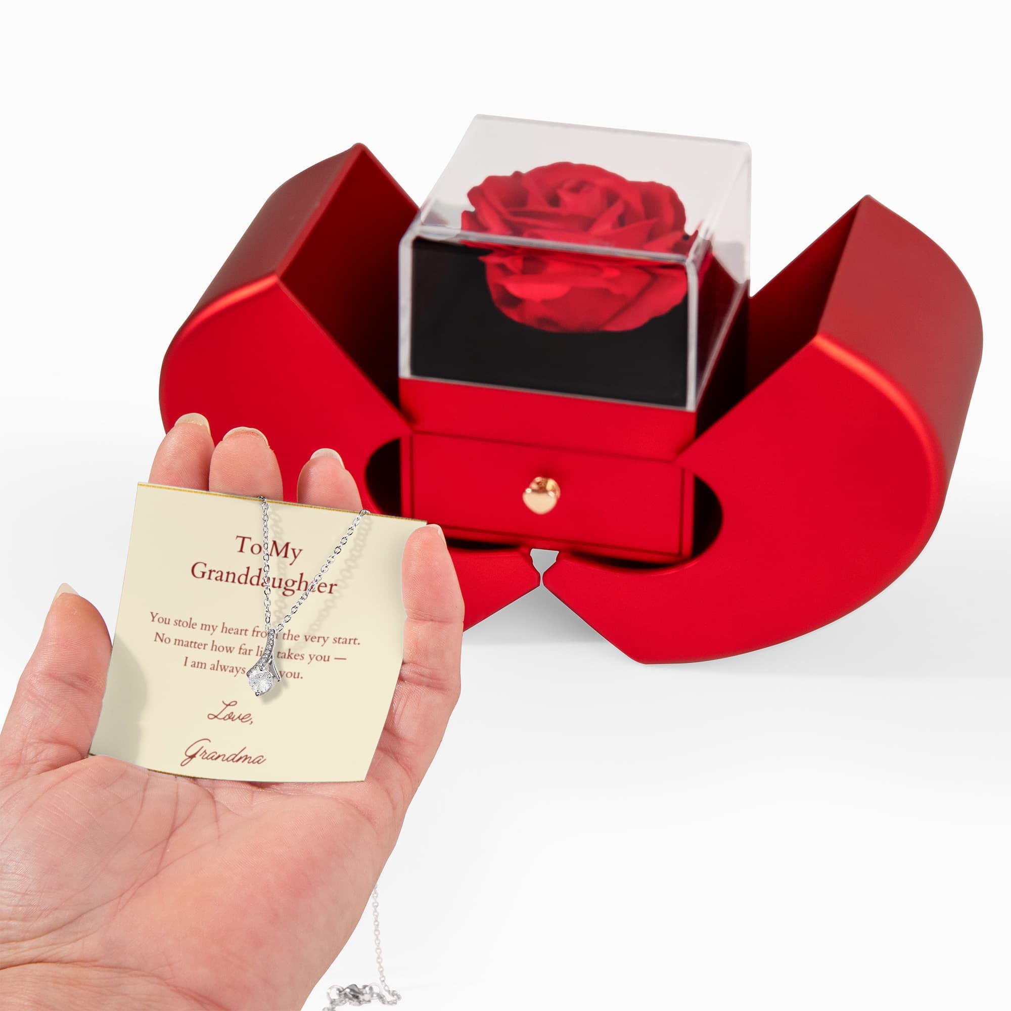 Alluring Beauty Necklace - Red Heart Rose Box